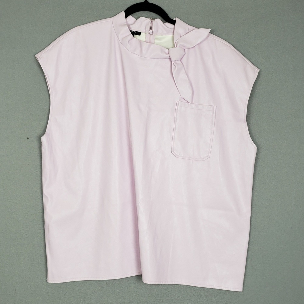 Alfani Tie Neck Cap Sleeve Blouse Lavender Pink‎ Faux Leather Office Casual XL